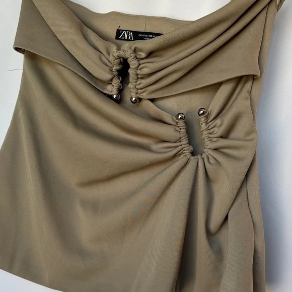 Zara Olive Green Crop Top Dressy Strapless XSmall - Picture 4 of 9
